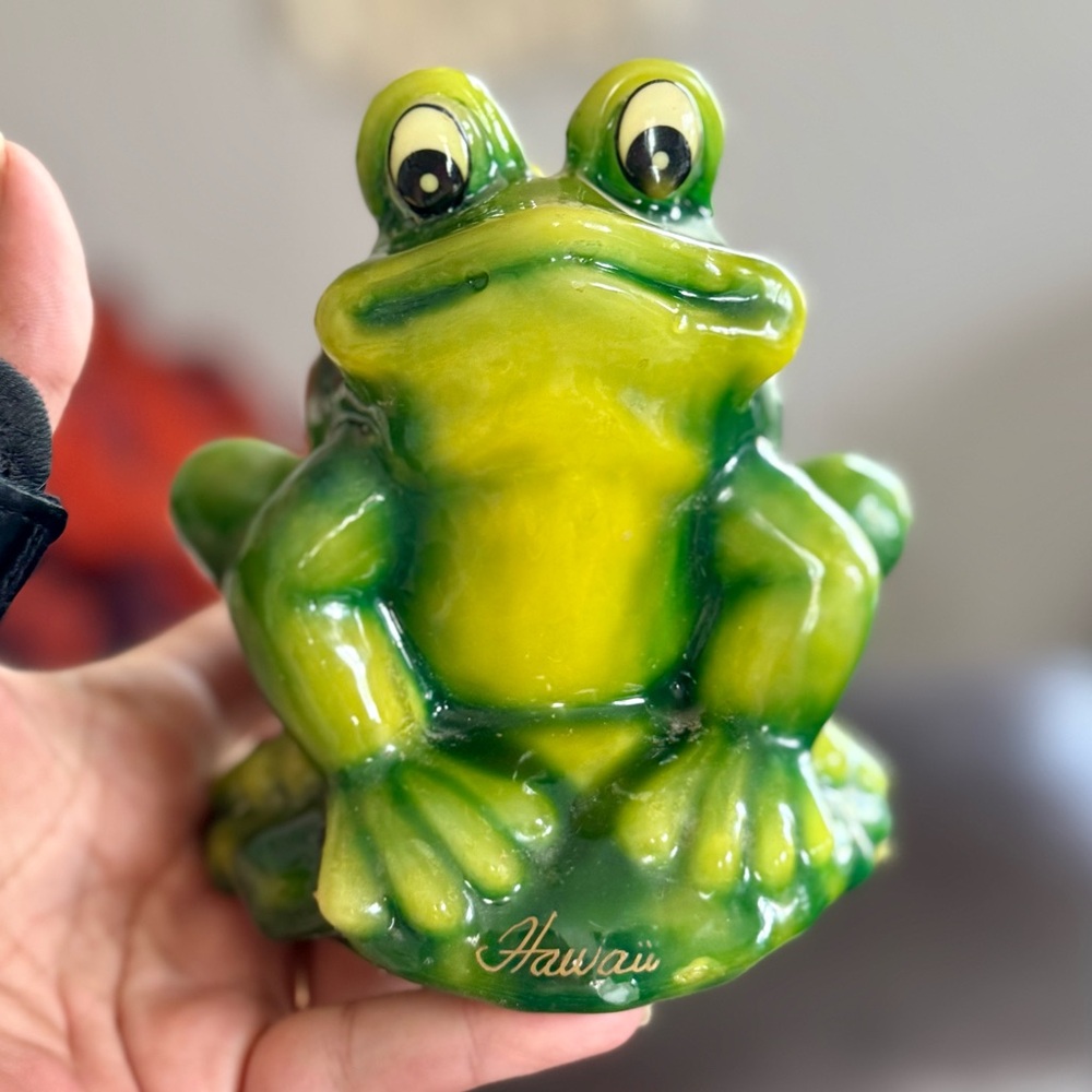 Whimsical Green and Yellow Frog Candle Accent
